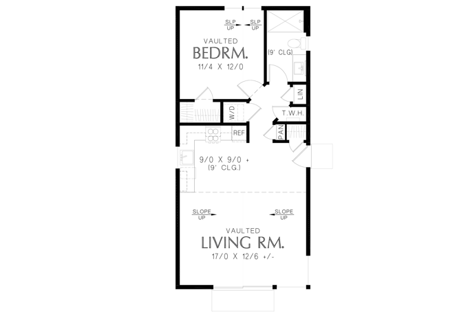 the floor plan of a tiny standalone accessory dwelling unit