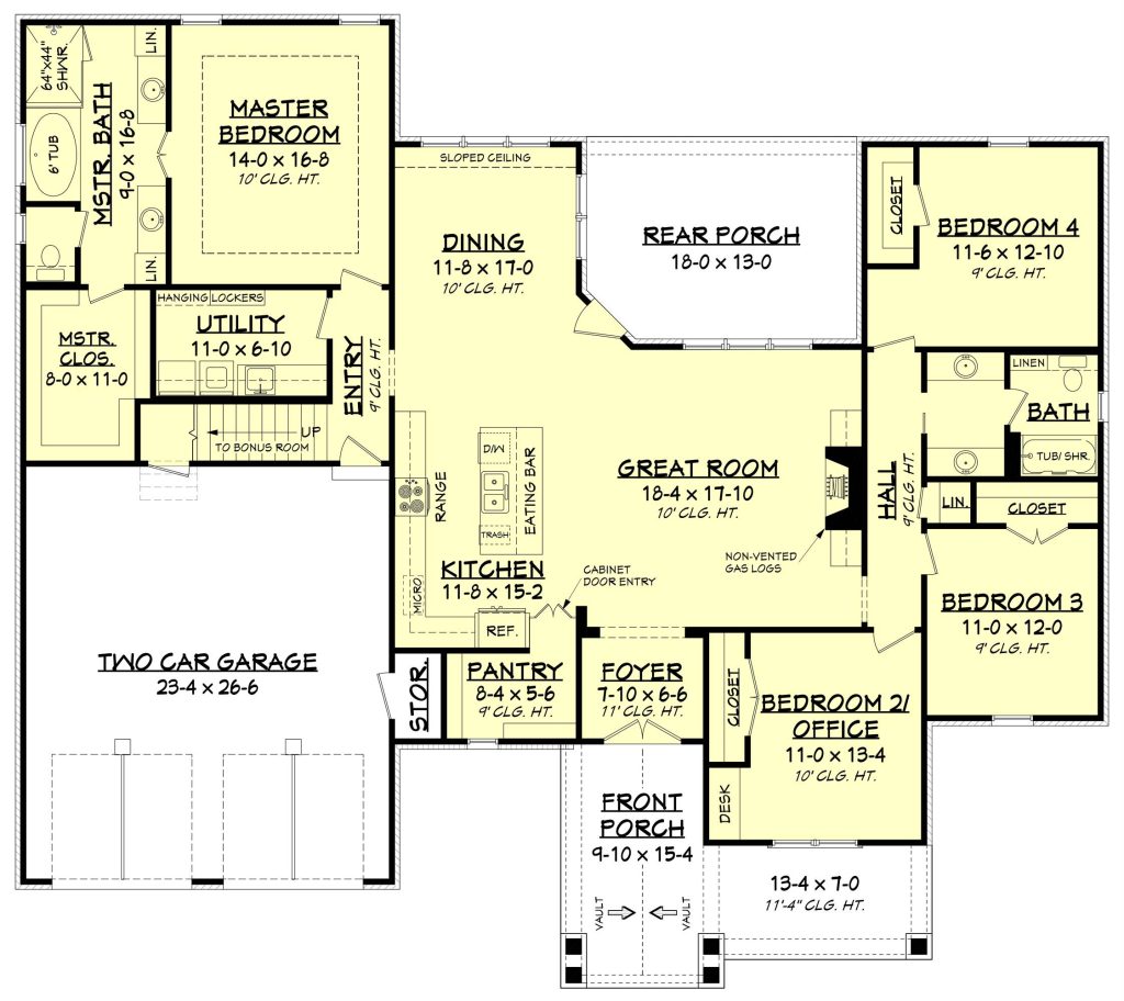 a main floor plan of a lovely one-story family home