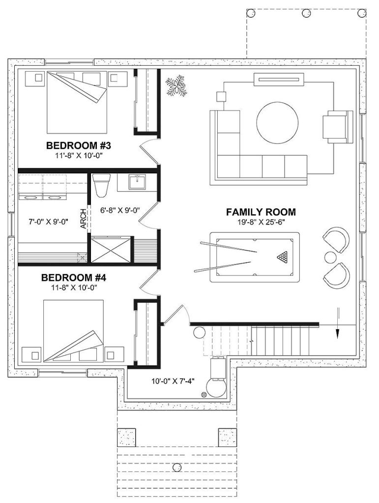 the finished basement of an inverted home