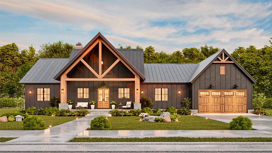 A Split-Bedroom Country Ranch with Rustic Style and Open and Outdoor Living with Fireplaces