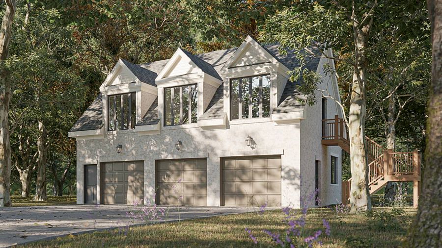 A Traditional-Style Garage with Parking for Three and a Bright One-Bedroom Apartment Above