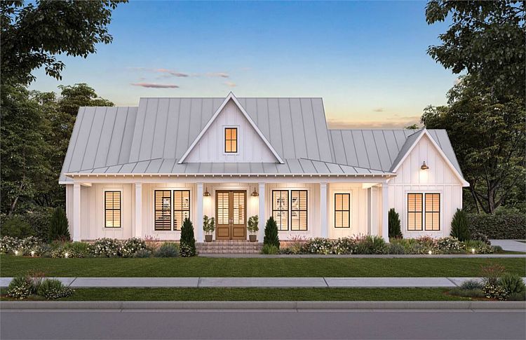 A Farmhouse Ranch with Three Split Bedrooms, Open Living, and Porches in Front and Back