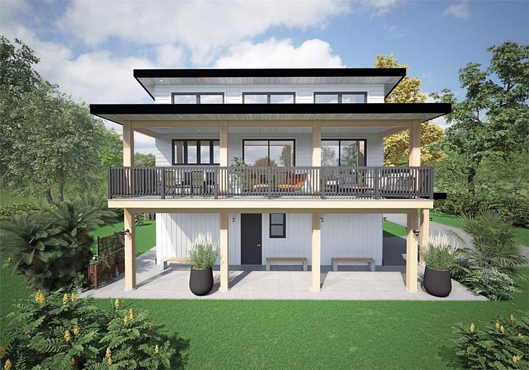 A Boxy Modern Plan with a Garage and Bedroom on the First Floor and Boosted Living and a Suite Above