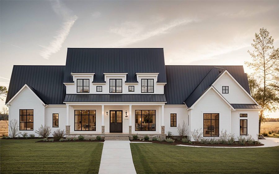 A Gorgeous Modern Farmhouse with Split Bedrooms, Vaulted Living, and Large Windows All Around